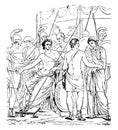 The Parting of Achilles and Briseis are supposed to be from a Greek Painting vintage engraving Royalty Free Stock Photo