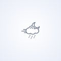 Partly cloudy at night, strong wind and rain, vector best gray line icon Royalty Free Stock Photo