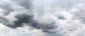 Partly cloudy sky with rain storm. Panoramic composition in high