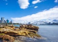 Sydney Harbour with nice rocks in the foreground the soft waves crashing on the shore NSW Australia Royalty Free Stock Photo