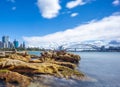 Sydney Harbour with nice rocks in the foreground the soft waves crashing on the shore NSW Australia Royalty Free Stock Photo