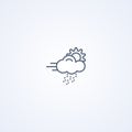 Partly cloudy, strong wind and snow, vector best gray line icon