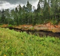 Partly cloudy on a Sunny day on the river Bank. Royalty Free Stock Photo