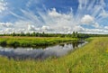 Partly cloudy on a Sunny day on the river Bank. Royalty Free Stock Photo