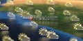 Partly cloudy weather icons near Freetown city on the map, weather forecast related 3D rendering