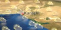 Partly cloudy weather icons near Karachi city on the map, weather forecast related 3D rendering Royalty Free Stock Photo
