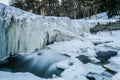 Partly frozen Keila-Joa waterfall by winter.