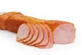 Partly sliced boiled-smoked pork loin close-up Royalty Free Stock Photo