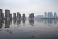 partly submerged city, with only the tops of buildings visible above water