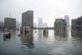 partly submerged city, with only the tops of buildings visible above water