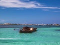 An partly submerged wreck on Isla Mujeres near Cancun
