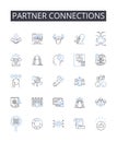 Partner connections line icons collection. Associate relationships, Collaborator nerks, Comrade bonds, Companion ties