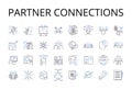 Partner connections line icons collection. Associate relationships, Collaborator nerks, Comrade bonds, Companion ties