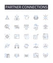 Partner connections line icons collection. Associate relationships, Collaborator nerks, Comrade bonds, Companion ties