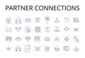 Partner connections line icons collection. Associate relationships, Collaborator nerks, Comrade bonds, Companion ties