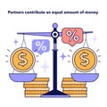 Partners contribute an equal amount of money in mixed family budget