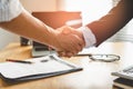 Partners corporate relationship concept. Close up handshake of business people in meeting attendance Royalty Free Stock Photo