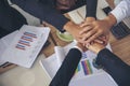 Partners hands together teamwork group of business people meeting in firm company office. Diversity Hands join empower partnership Royalty Free Stock Photo