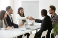 Partners handshaking after successful work negotiations Royalty Free Stock Photo