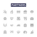 Partners line vector icons and signs. Consorts, Associates, Colleagues, Companions, Co-workers, Fellow, Friends, Helpers