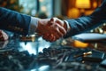 Partners seal the deal with handshake, formal business meeting image Royalty Free Stock Photo