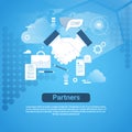 Partners Web Banner With Copy Space On Blue Background Business Partnership Hand Shake Concept