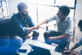 Partnership business handshake.Photo two mans handshaking process.Successful deal after great meeting.Horizontal Royalty Free Stock Photo