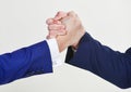 Partnership commercial deal. Successful deal handshake white background. Shaking hands at meeting. Friendly handshake Royalty Free Stock Photo