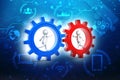 Partnership concept. Businessman running inside the gear. 3d rendered Royalty Free Stock Photo