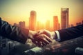 Partnership. double exposure image of investor business man handshake with partner . Generative AI Royalty Free Stock Photo
