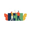 Partnership concept, man and woman hand shake. Puzzle Royalty Free Stock Photo