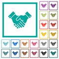 Partnership flat color icons with quadrant frames Royalty Free Stock Photo