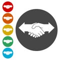 Partnership Hand shake arrows icons set