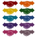 Partnership Hand shake arrows icons set