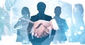 Partnership, handshake in city, business team Royalty Free Stock Photo