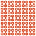 100 partnership icons hexagon orange