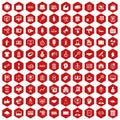 100 partnership icons hexagon red