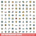 100 partnership icons set, color line style Royalty Free Stock Photo