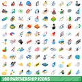 100 partnership icons set, isometric 3d style