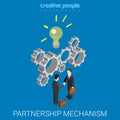 Partnership idea mechanism handshake flat 3d isometric vector