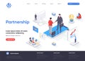 Partnership isometric landing page. Business collaboration, partners agreement, effective teamwork and communication isometry web Royalty Free Stock Photo