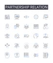 Partnership relation line icons collection. Love affair, Mutual respect, Working together, Companionship bond