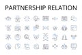 Partnership relation line icons collection. Love affair, Mutual respect, Working together, Companionship bond