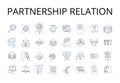 Partnership relation line icons collection. Love affair, Mutual respect, Working together, Companionship bond