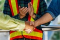 Partnership. team of construction worker shaking hand with customer after finishing up business meeting to greeting start up proje Royalty Free Stock Photo