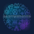 Partnership vector round blue linear illustration Royalty Free Stock Photo