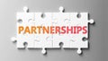 Partnerships complex like a puzzle - pictured as word Partnerships on a puzzle pieces to show that Partnerships can be difficult