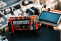 Parts for assembly cnc machine. Display and arduino board for controlling the machine Royalty Free Stock Photo