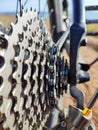 Parts of bicycle cassette chain rear derailleur wheel Royalty Free Stock Photo