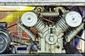 Parts and components industrial compressor presents closeup Royalty Free Stock Photo